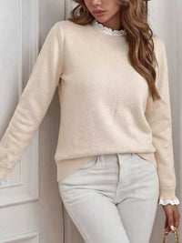 Elegant Lace Trim Round Neck Sweater 100100201428003 44 Affordable Fashion Under $100 Jerry's Apparel 