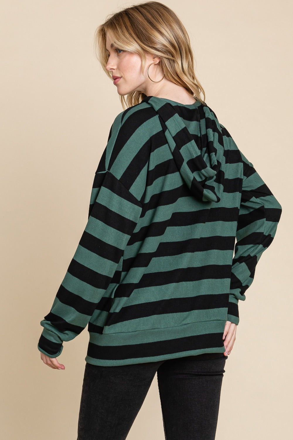 BOMBOM Drawstring Striped Dropped Shoulder Hoodie