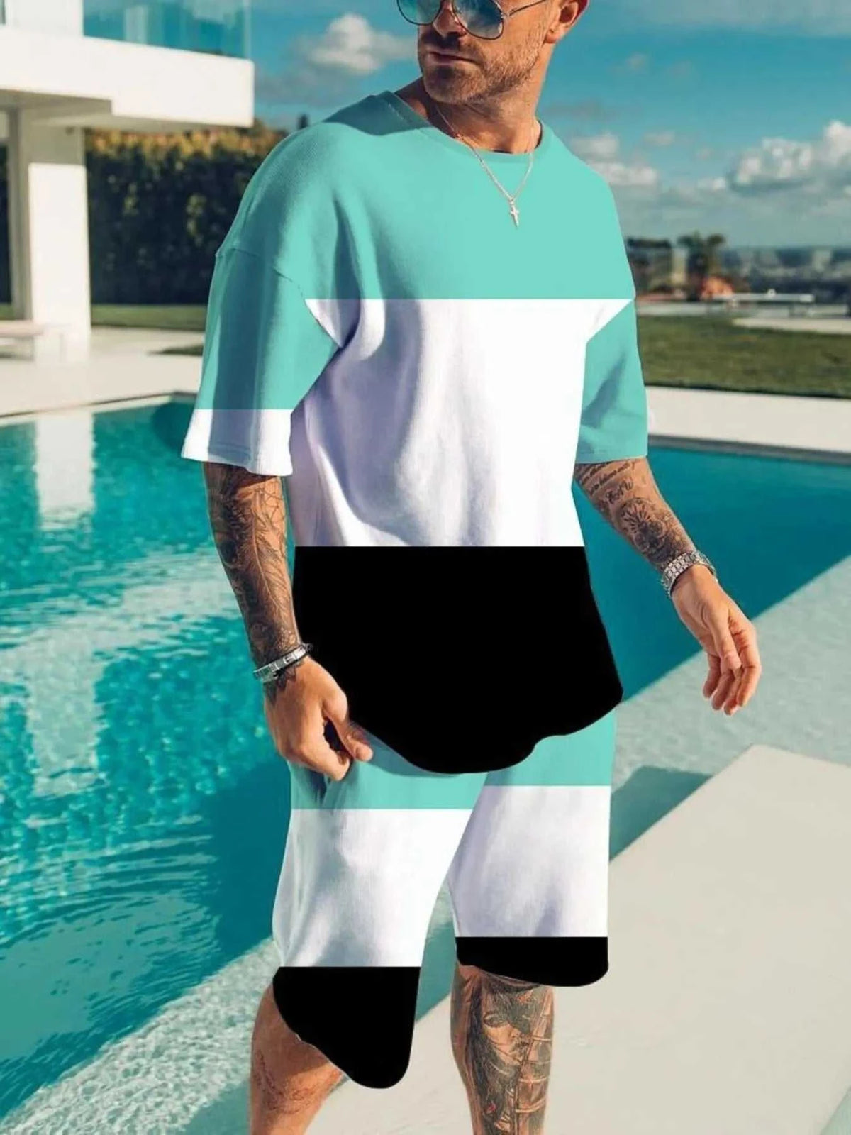 Men's Full Size Color Block Tee and Shorts Set Plus Size 100400665375415 29 Affordable Fashion Under $100 Jerry's Apparel 