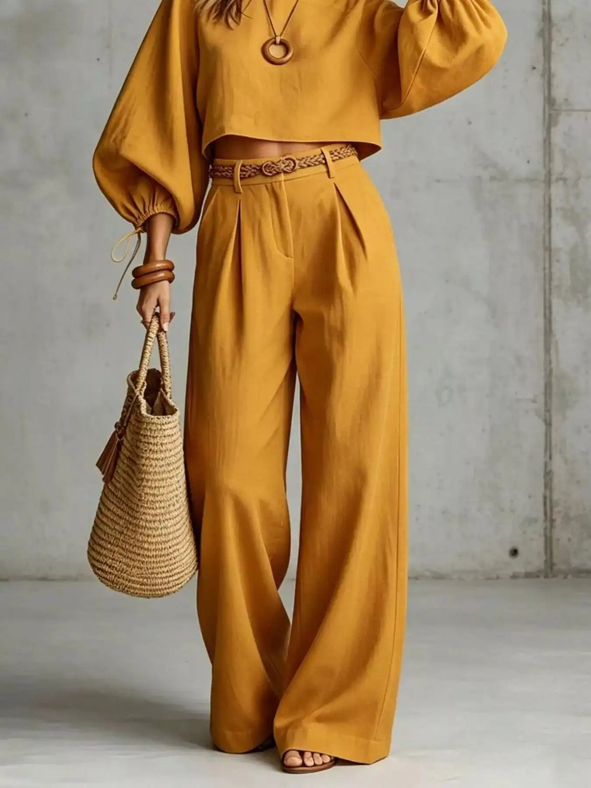 Balloon Sleeve Crop Top and Wide-Leg Pants Set 101001530012684 71 Affordable Fashion Under $100 Jerry's Apparel 