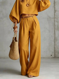 Balloon Sleeve Crop Top and Wide-Leg Pants Set 101001530012684 71 Affordable Fashion Under $100 Jerry's Apparel 