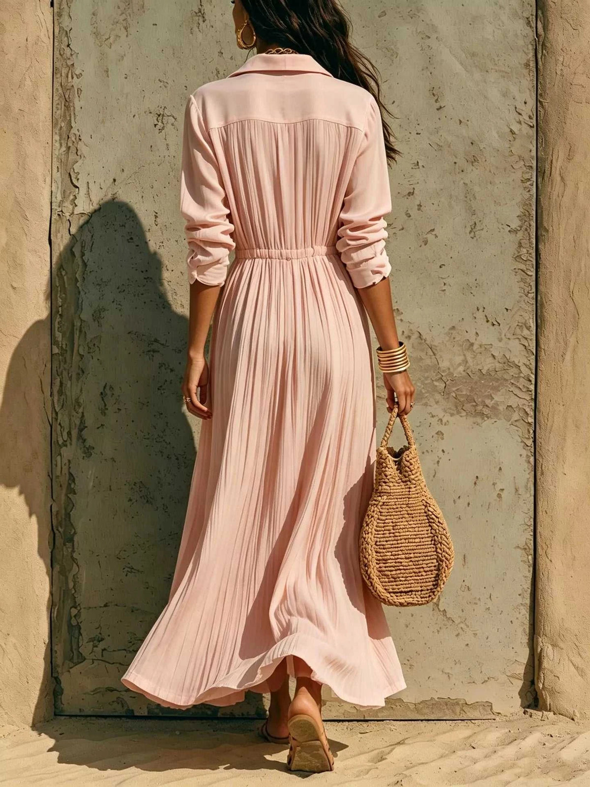 Full Size Textured Button Front Long Sleeve Maxi Dress Plus Size 100100300066352 41 Affordable Fashion Under $100 Jerry's Apparel 