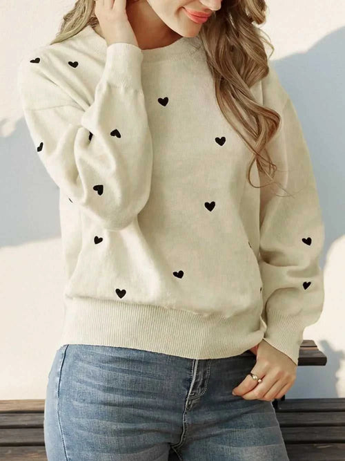Perfee Heart Round Neck Long Sleeve Knit Top 100100816331293 36 Affordable Fashion Under $100 Jerry's Apparel 
