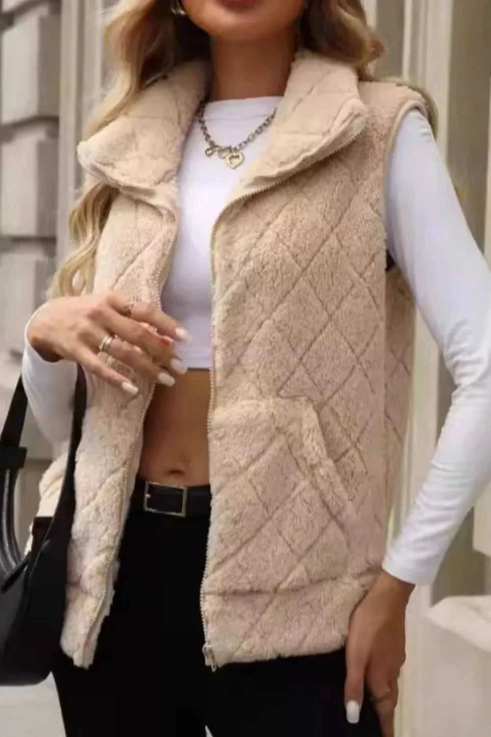 Fuzzy Plaid Texture Zip Up Vest Coat 100100915540550 35 Affordable Fashion Under $100 Jerry's Apparel 