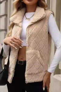 Fuzzy Plaid Texture Zip Up Vest Coat 100100915540550 35 Affordable Fashion Under $100 Jerry's Apparel 