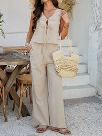 Devine Tied V-Neck Sleeveless Top and Pants Set 100100787639337 58 Gifts for Her Jerry's Apparel 