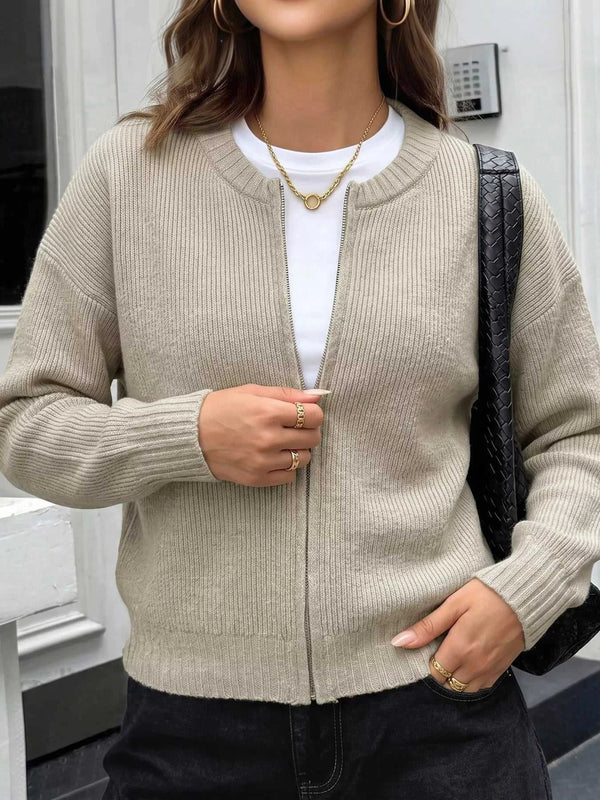 Zip-Up Dropped Shoulder Cardigan 101002264843080 66 Affordable Fashion Under $100 Jerry's Apparel 