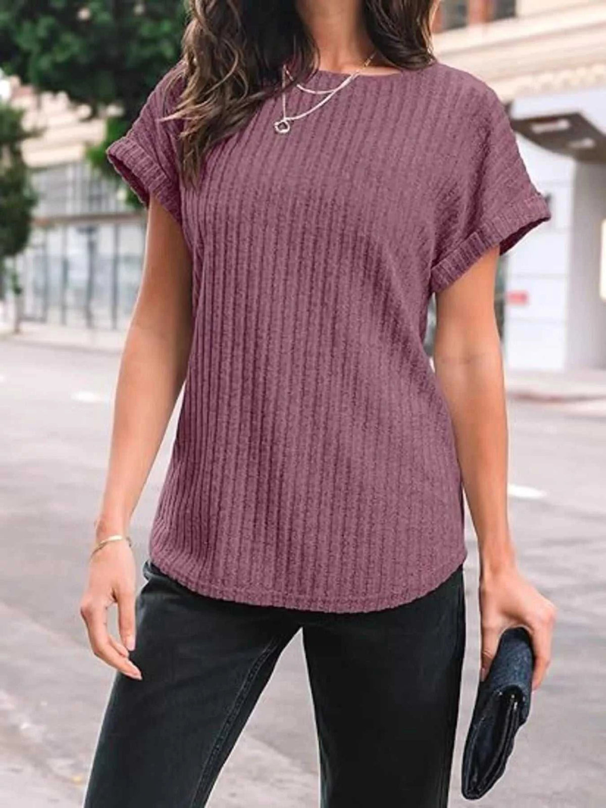 Casual Ribbed Knit Short Sleeve T-Shirt 100100691365915 25 Affordable Fashion Under $100 Jerry's Apparel 