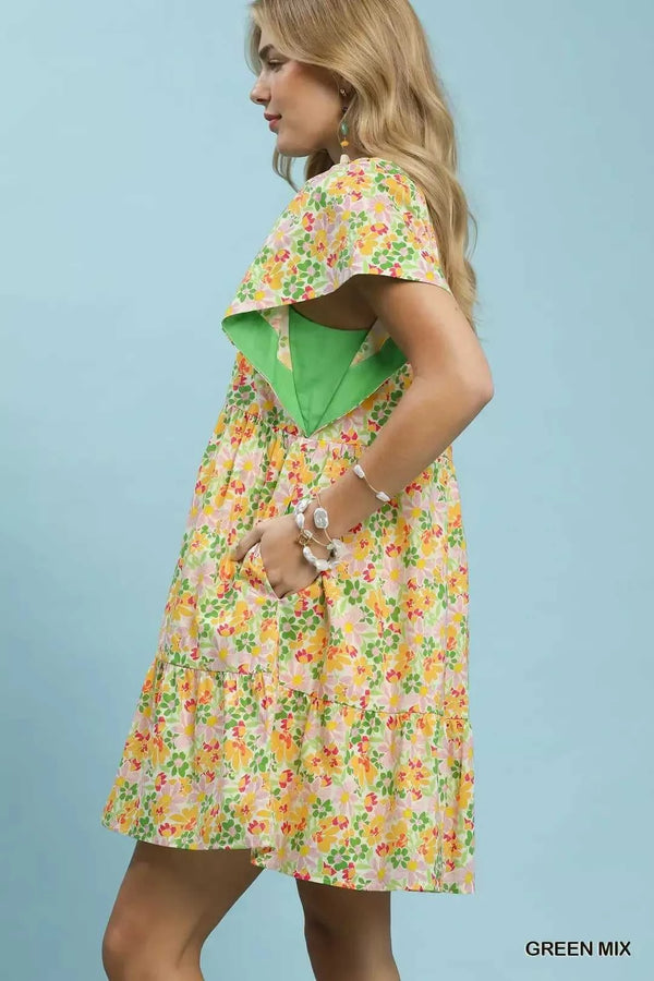 Umgee Mix Floral Tiered Mini Dress with Side Pockets 100100112321530 62 Affordable Fashion Under $100 Jerry's Apparel 