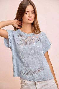 BiBi Washed Eyelet Short Sleeve Breathable Knit Top 100100212911752 43 Affordable Fashion Under $100 Jerry's Apparel 