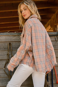 And The Why Full Size Plaid Button Up Raw Hem Shirt