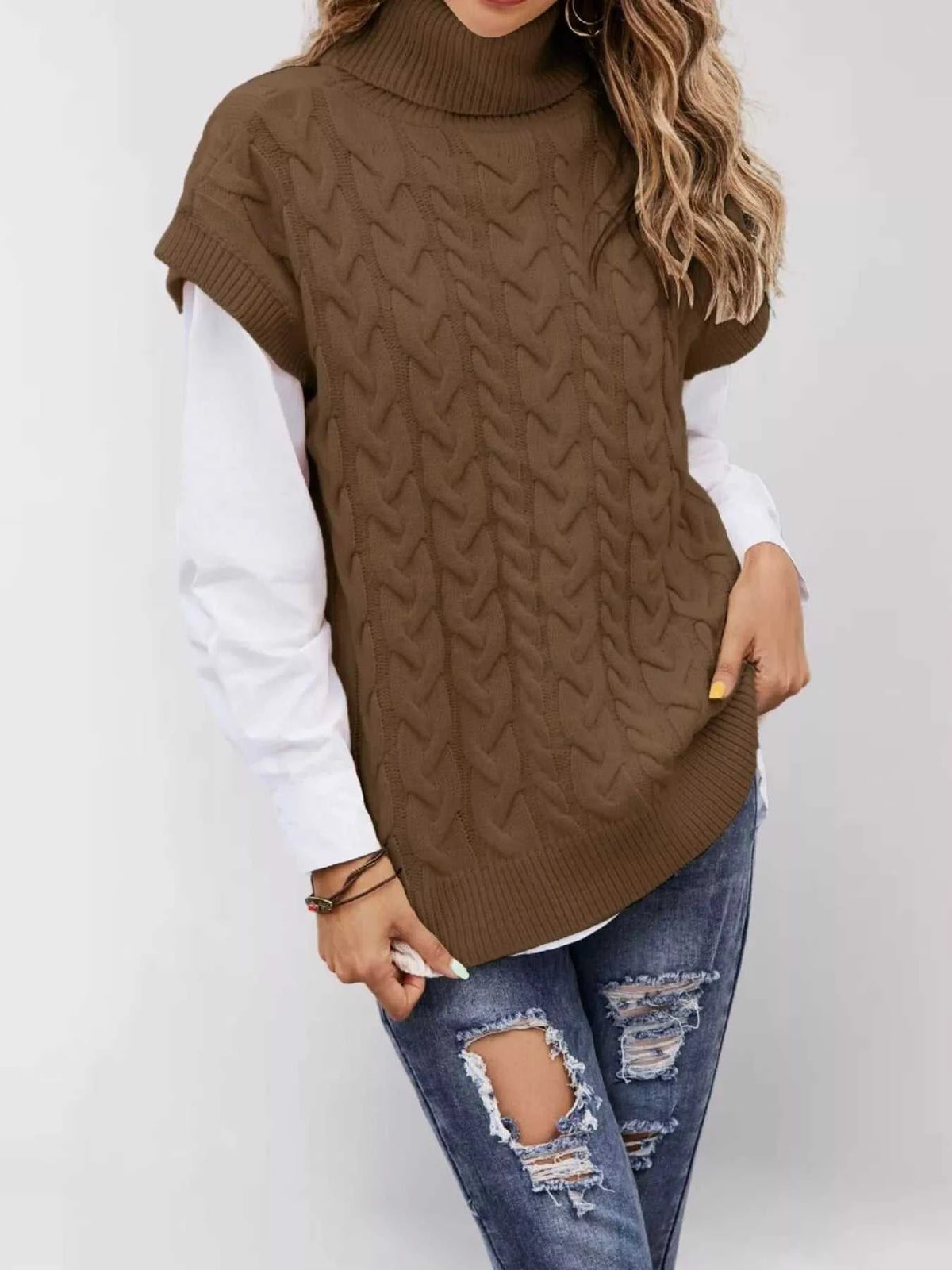 Chunky Knit Turtleneck Cap Sleeve Sweater 100100761483880 45 Affordable Fashion Under $100 Jerry's Apparel 