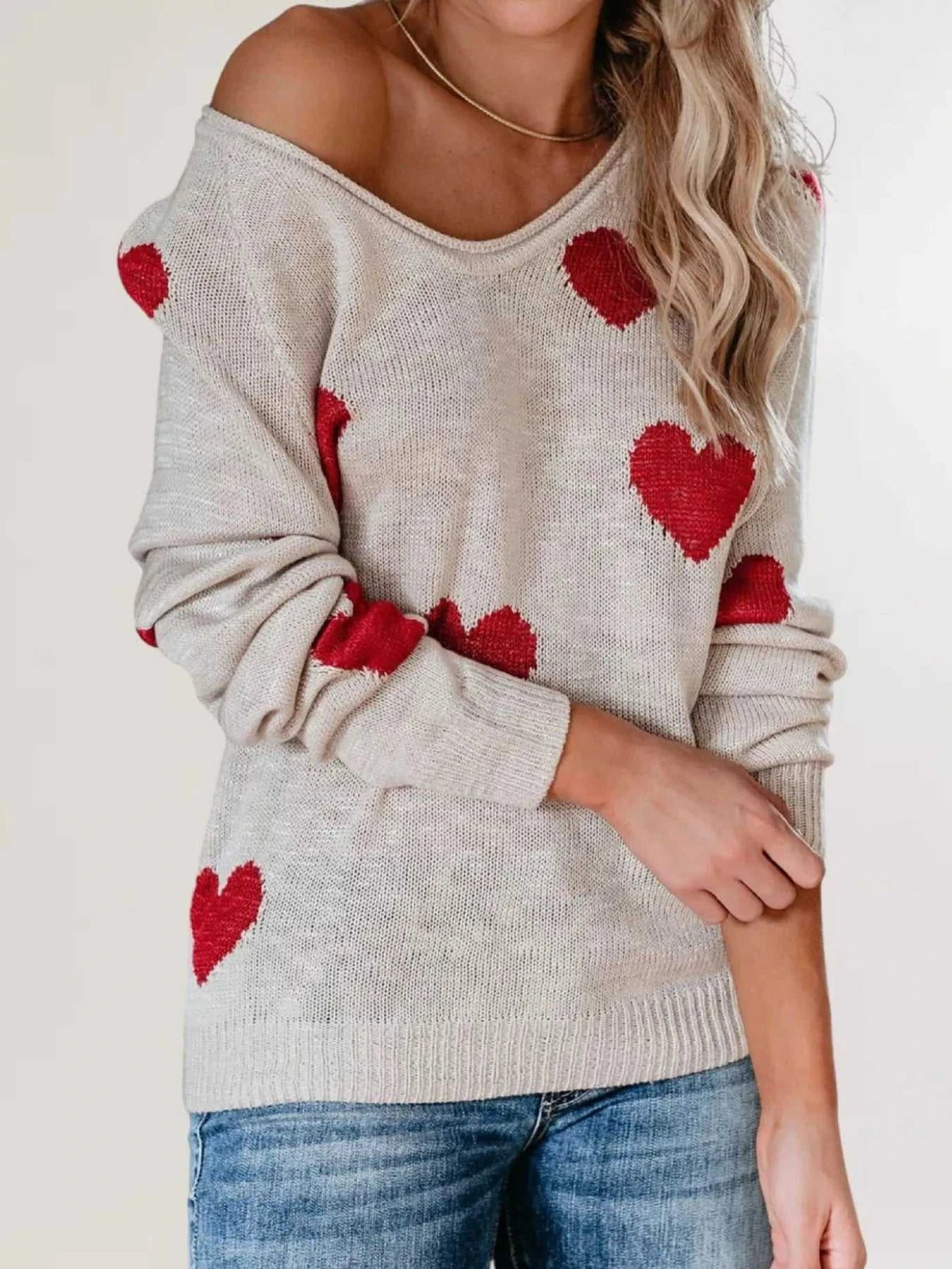 Heart Pattern V-Neck Sweater 100100504780005 48 Affordable Fashion Under $100 Jerry's Apparel 