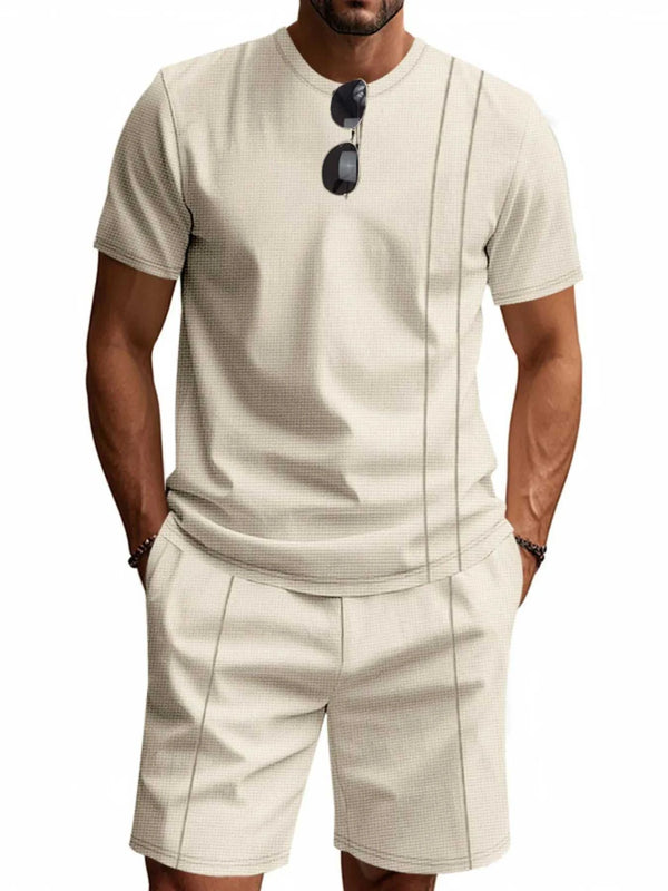 Men's Full Size Round Neck Short Sleeve Top and Shorts Set Plus Size
