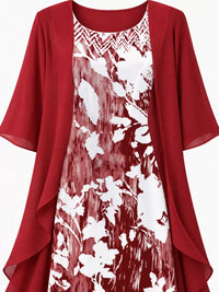 Full Size Floral Print Midi Dress and Chiffon Cardigan Set Plus Size 101001950650233 50 Affordable Fashion Under $100 Jerry's Apparel 
