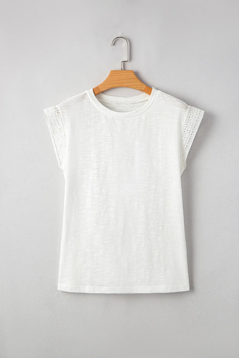 Lace Patchwork Cap Sleeve Round Neck T Shirt