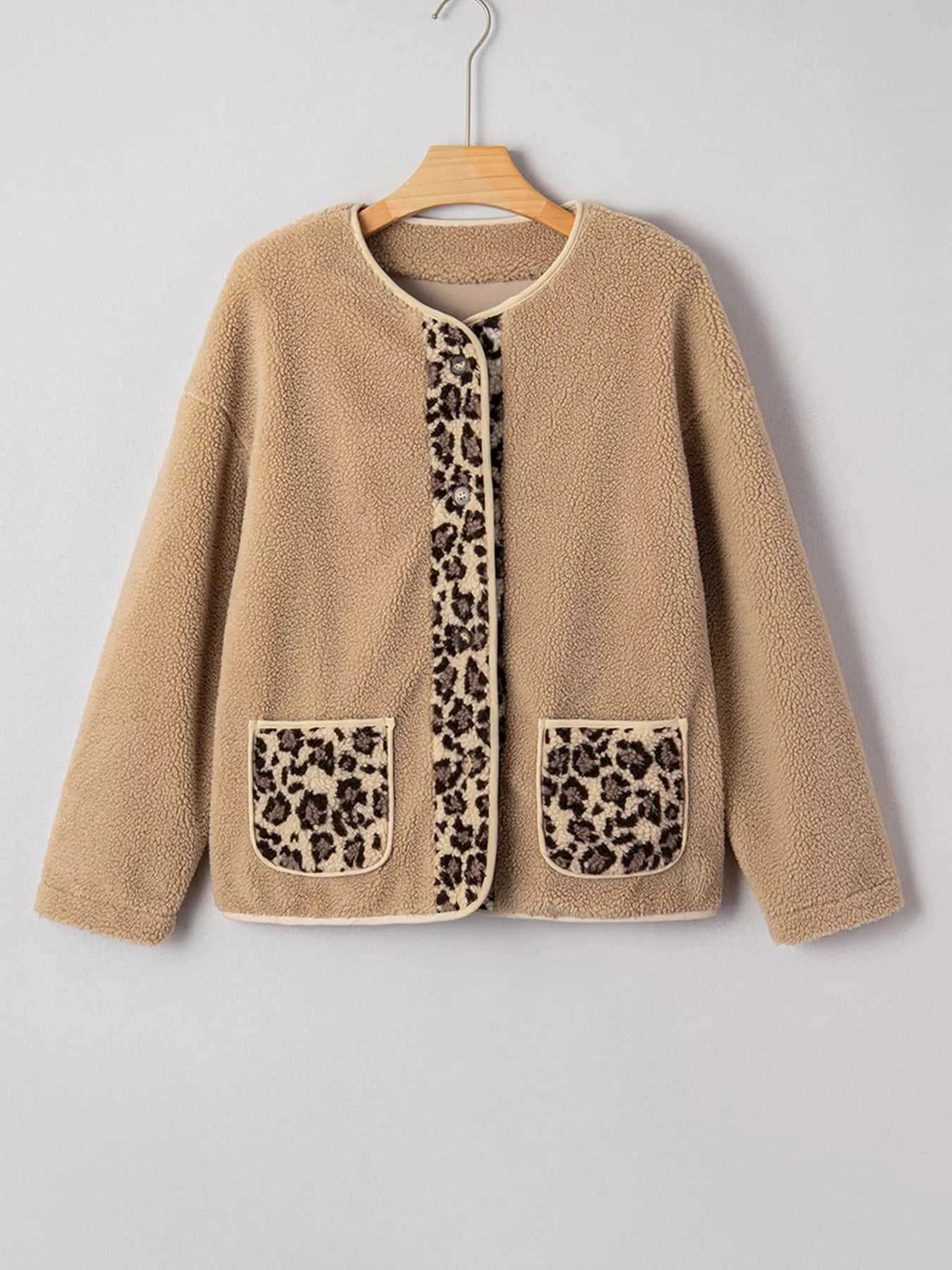 Casual Leopard Print Accent Plush Jacket with Pockets 100100351543106 61 Affordable Fashion Under $100 Jerry's Apparel 