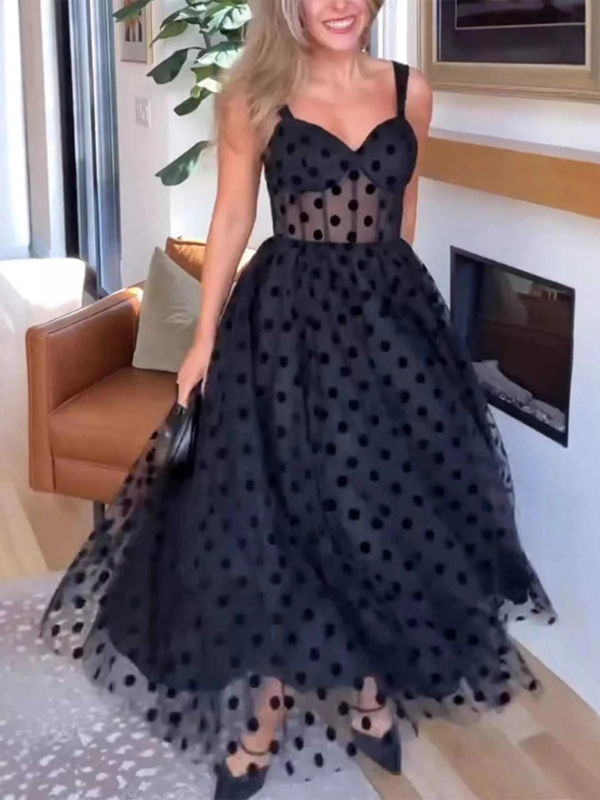 Polka Dot Tulle Sleeveless Midi Dress 100100076066300 50 Affordable Fashion Under $100 Jerry's Apparel 