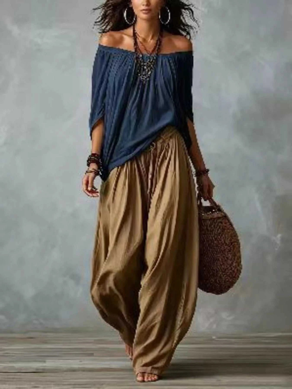 Full Size Off-Shoulder Top and Wide-Leg Harem Pants Set Plus Size 101001665837372 46 Affordable Fashion Under $100 Jerry's Apparel 