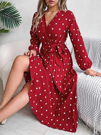 Front Tie Polka Dot Midi Pleated Dress 100100612892124 36 Gifts for Her Jerry's Apparel 