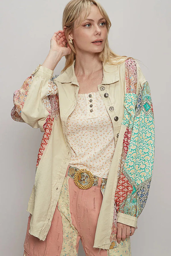 POL Printed Button Up Oversized Shirt