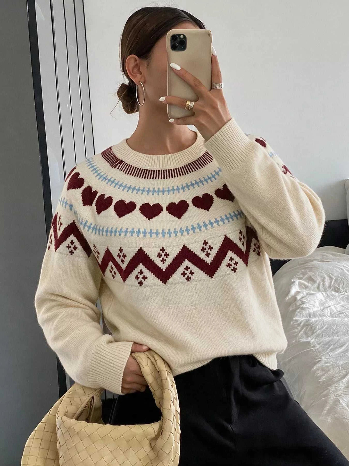 Heart-Patterned Crew Neck Sweater 101002546333255 55 Affordable Fashion Under $100 Jerry's Apparel 