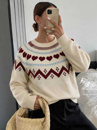 Heart-Patterned Crew Neck Sweater 101002546333255 55 Affordable Fashion Under $100 Jerry's Apparel 