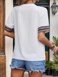 Perfee Contrast Stripes Notched Short Sleeve Blouse 100100473791550 26 Affordable Fashion Under $100 Jerry's Apparel 