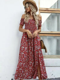 Full Size Slit Off-Shoulder Floral Midi Dress Plus Size