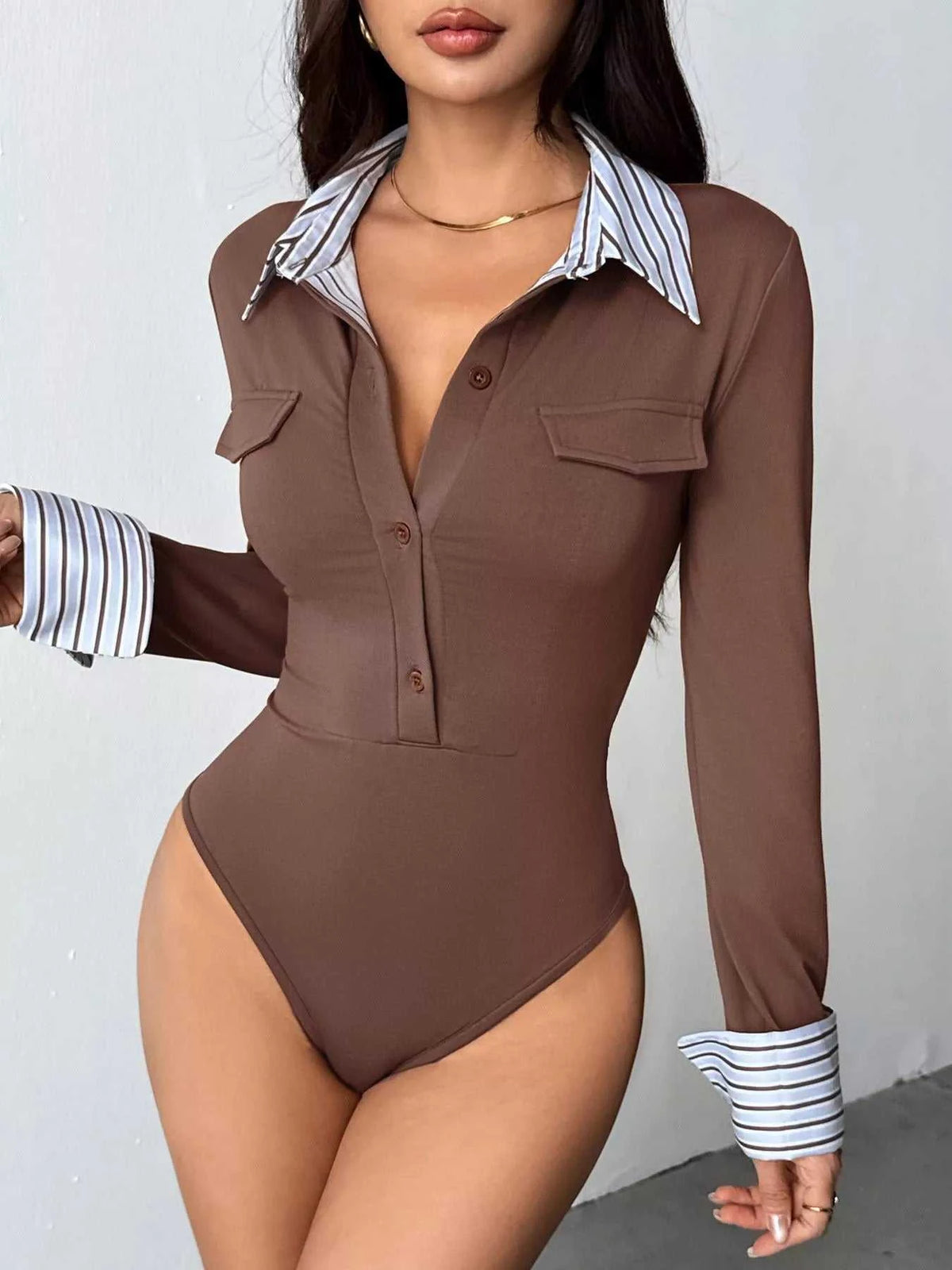 Long Sleeve Button Front Bodysuit 100100960909942 37 Affordable Fashion Under $100 Jerry's Apparel 