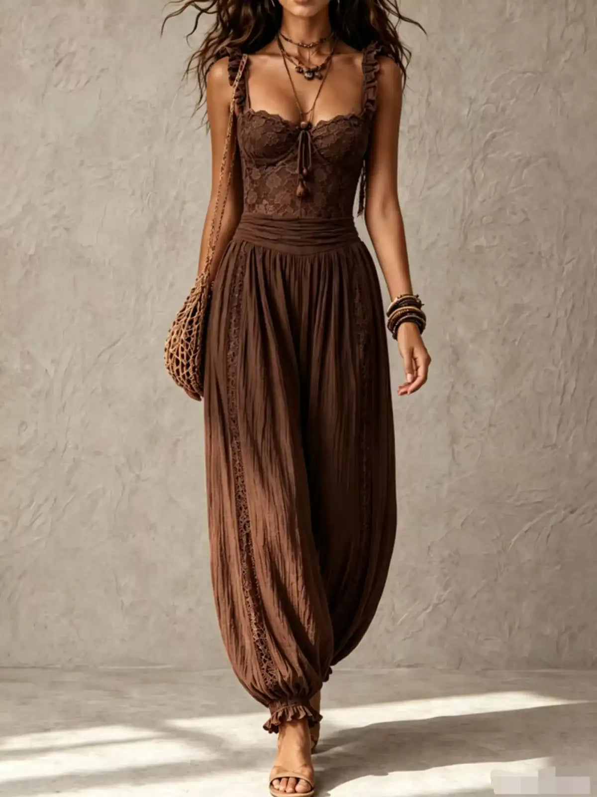 Boho Lace Corset Bodice Jumpsuit with Harem Pants 101001053483751 81 Affordable Fashion Under $100 Jerry's Apparel 