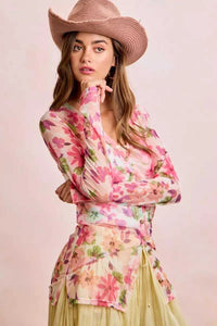 BiBi Floral Shrried Detail Button Up Mesh Cardigan Top 100100970651175 39 Gifts for Her Jerry's Apparel 