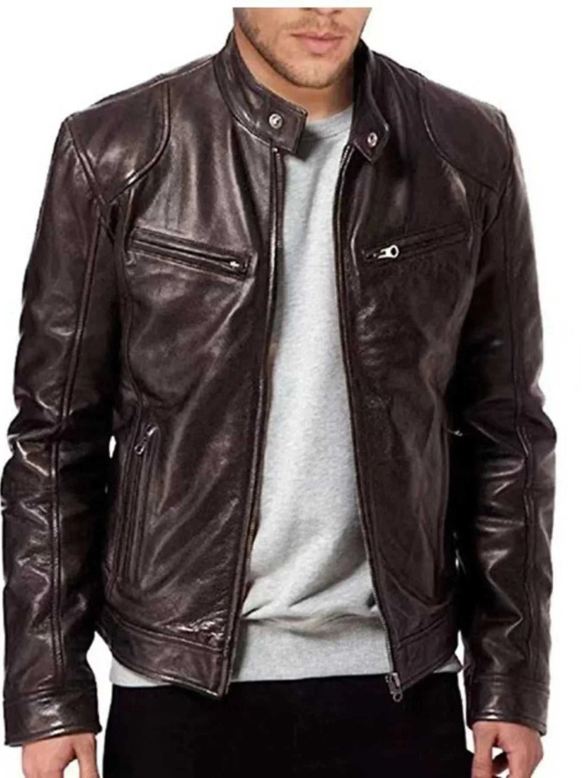 Men's Full Size Leather Biker Jacket with Zipper Pockets Plus Size 100400980565506 68 Affordable Fashion Under $100 Jerry's Apparel 