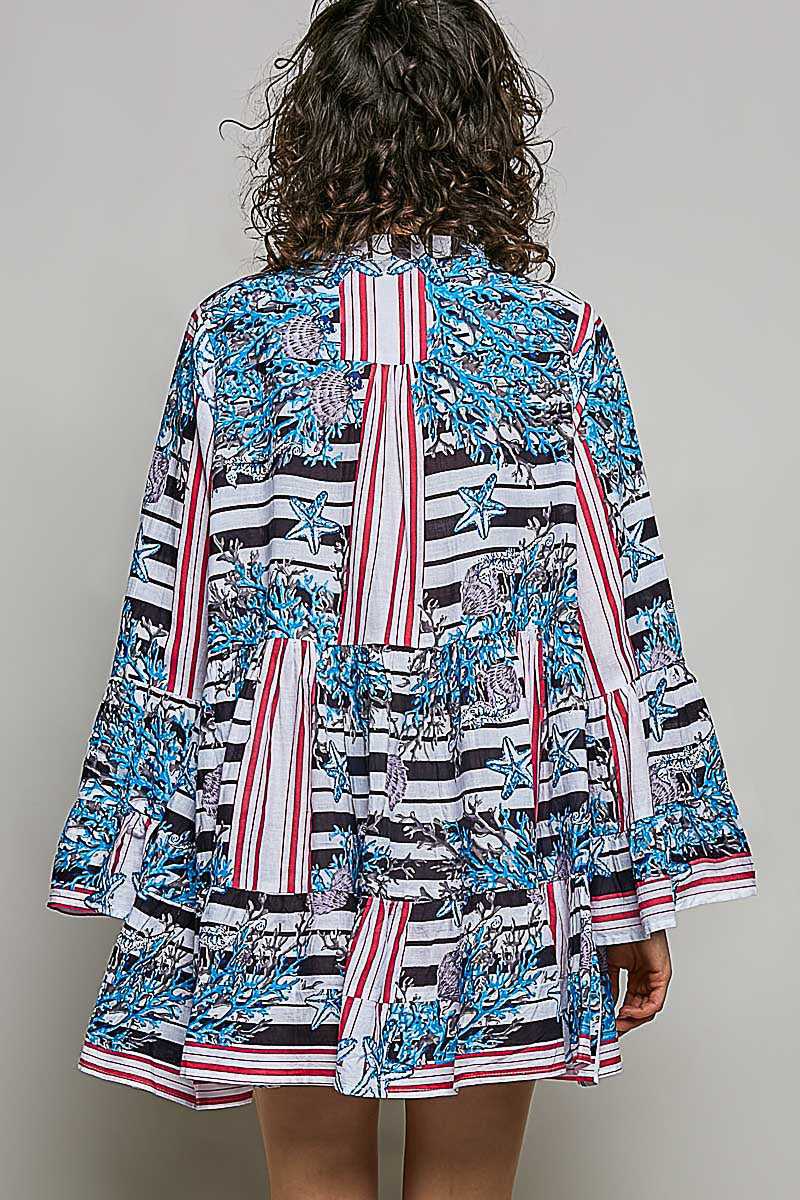 POL Striped Floral Long Sleeve Mini Dress with Pintuck Detail 100100459401126 52 Affordable Fashion Under $100 Jerry's Apparel 