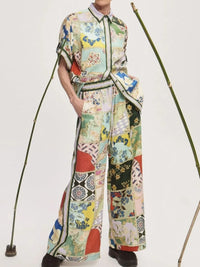 Printed Button Up Shirt and Pants Set