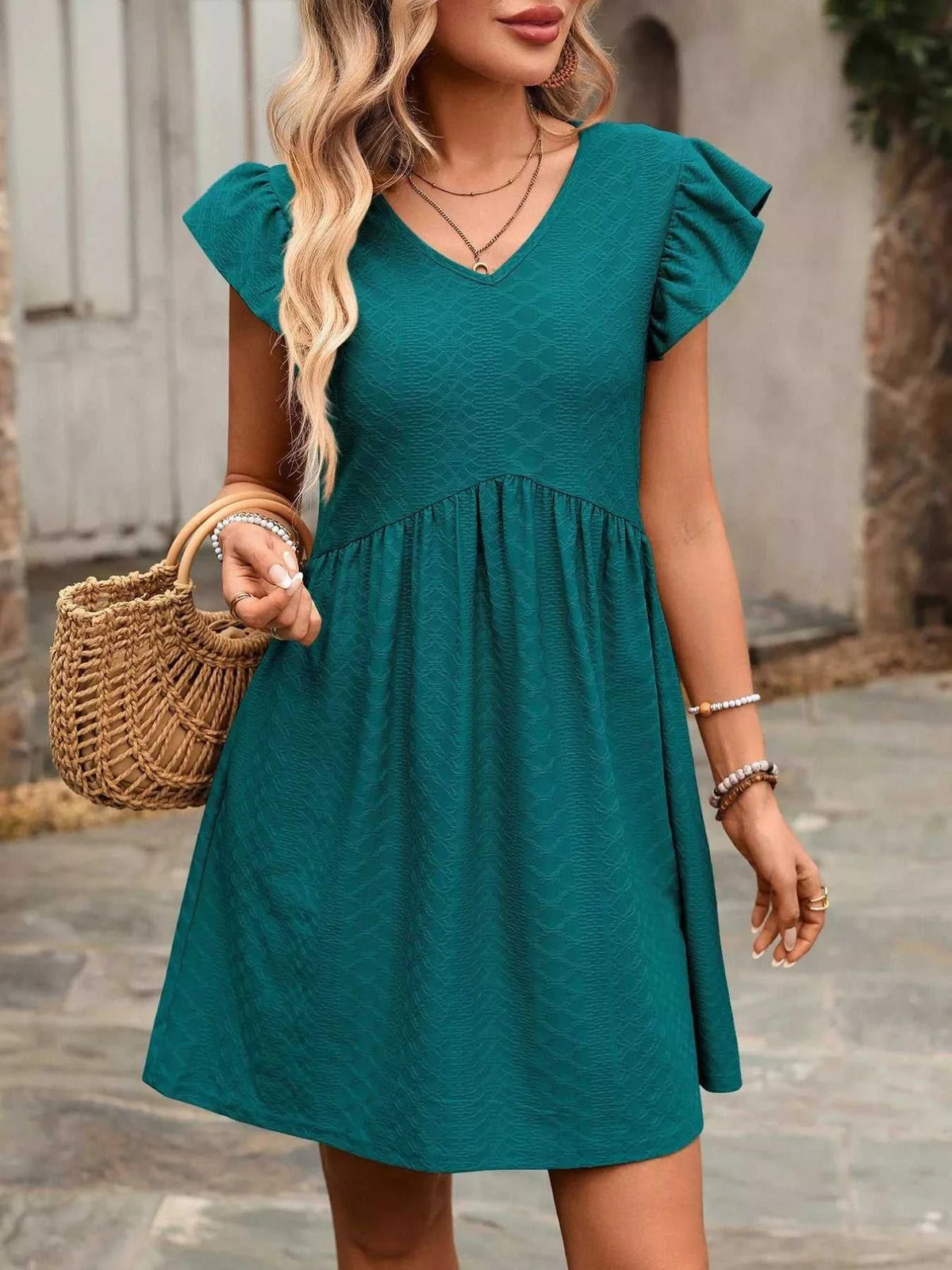 Ruffle Sleeve V-Neck A-Line Dress 100100170481531 30 Affordable Fashion Under $100 Jerry's Apparel 