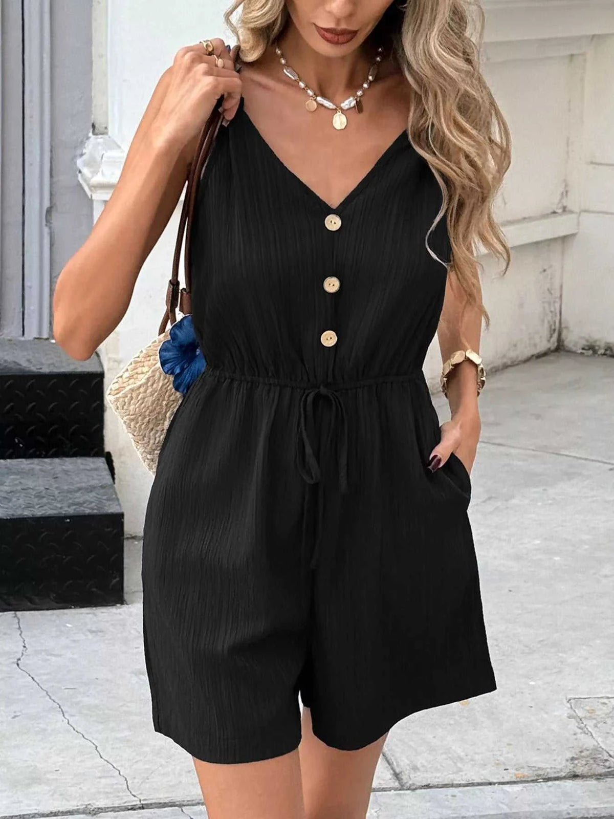 Casual Sleeveless Knot Strap Romper 100100586841157 30 Women's Romper Affordable Fashion Under $100 Jerry's Apparel 