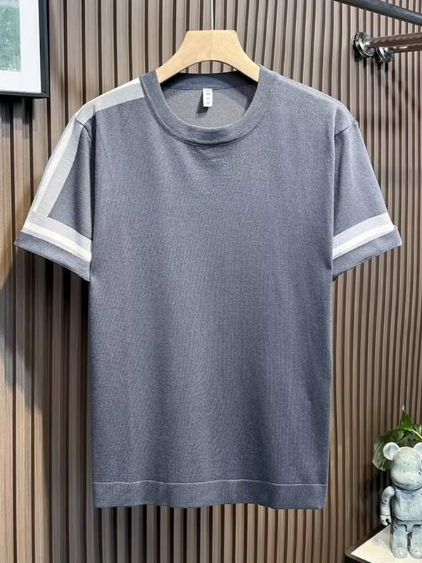 Men's Full Size Contrast Shoulder Stripes Round Neck T-Shirt Plus Size