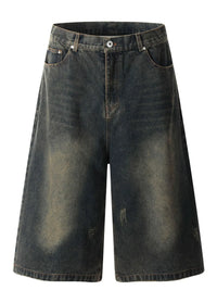 Men's Washed High-Waist Baggy Denim Shorts
