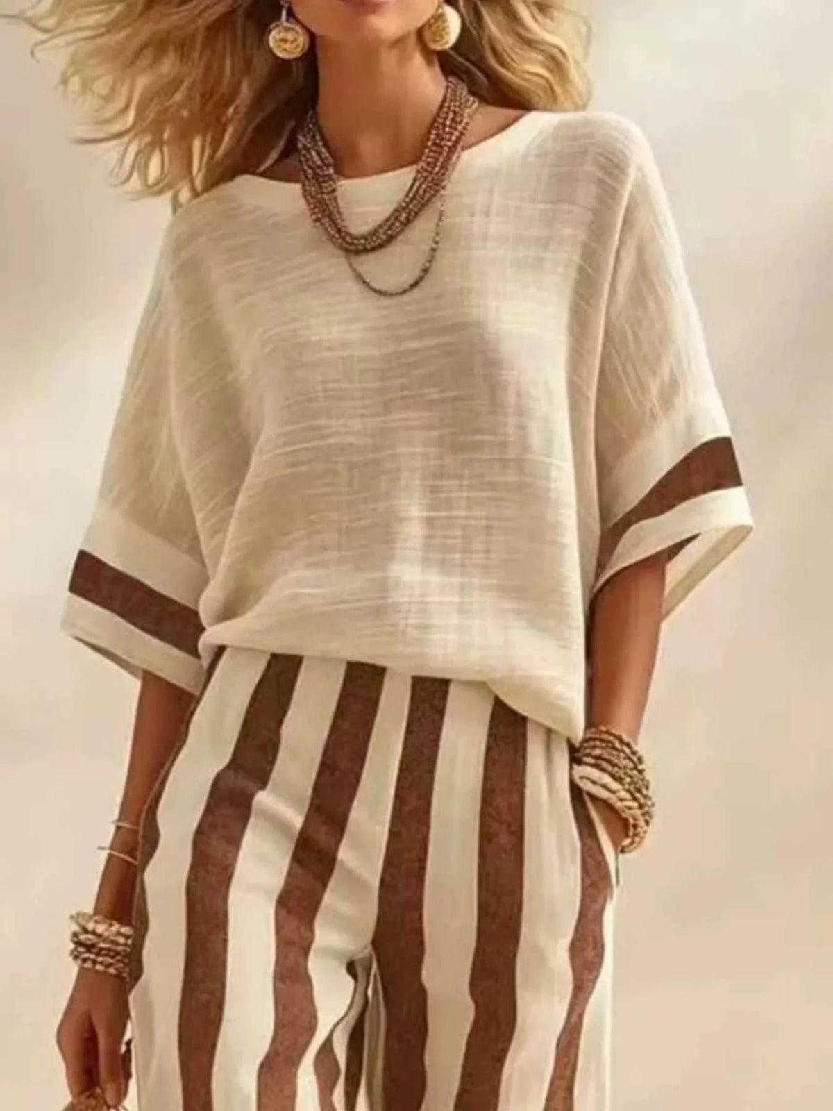 Full Size Striped Half Sleeve Top and Pants Set Plus Size 101001333529279 41 Affordable Fashion Under $100 Jerry's Apparel 
