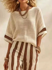 Full Size Striped Half Sleeve Top and Pants Set Plus Size 101001333529279 41 Affordable Fashion Under $100 Jerry's Apparel 