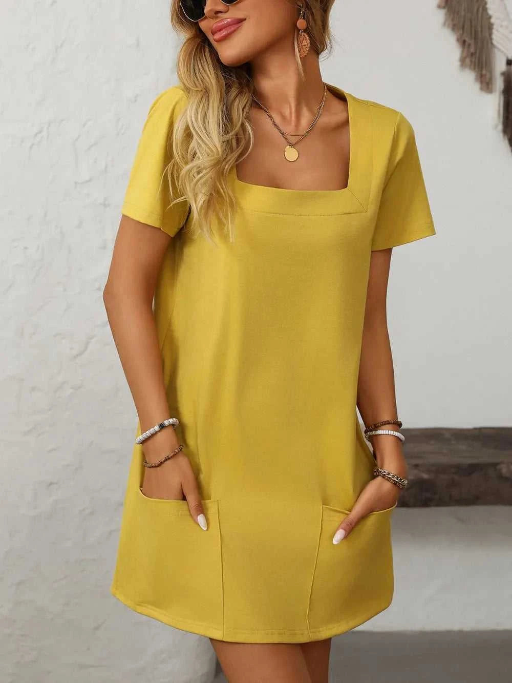 Mandy Square Neck Short Sleeve Mini Dress 100100588511470 24 Affordable Fashion Under $100 Jerry's Apparel 