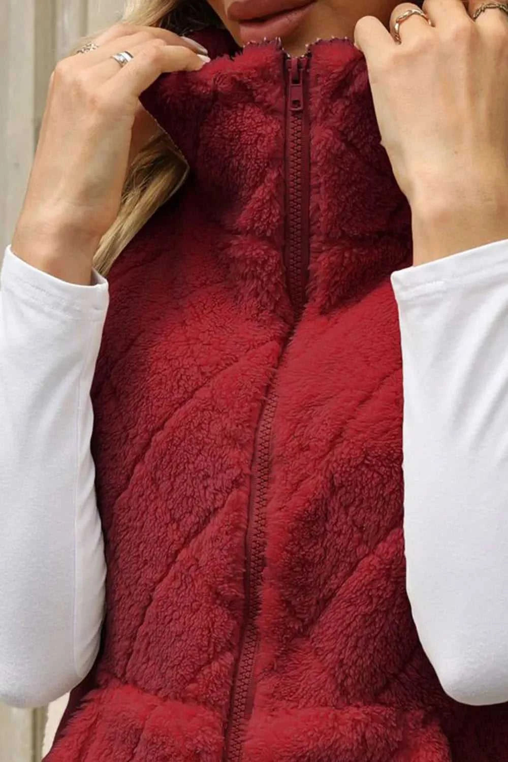 Fuzzy Plaid Texture Zip Up Vest Coat 100100915540550 35 Affordable Fashion Under $100 Jerry's Apparel 