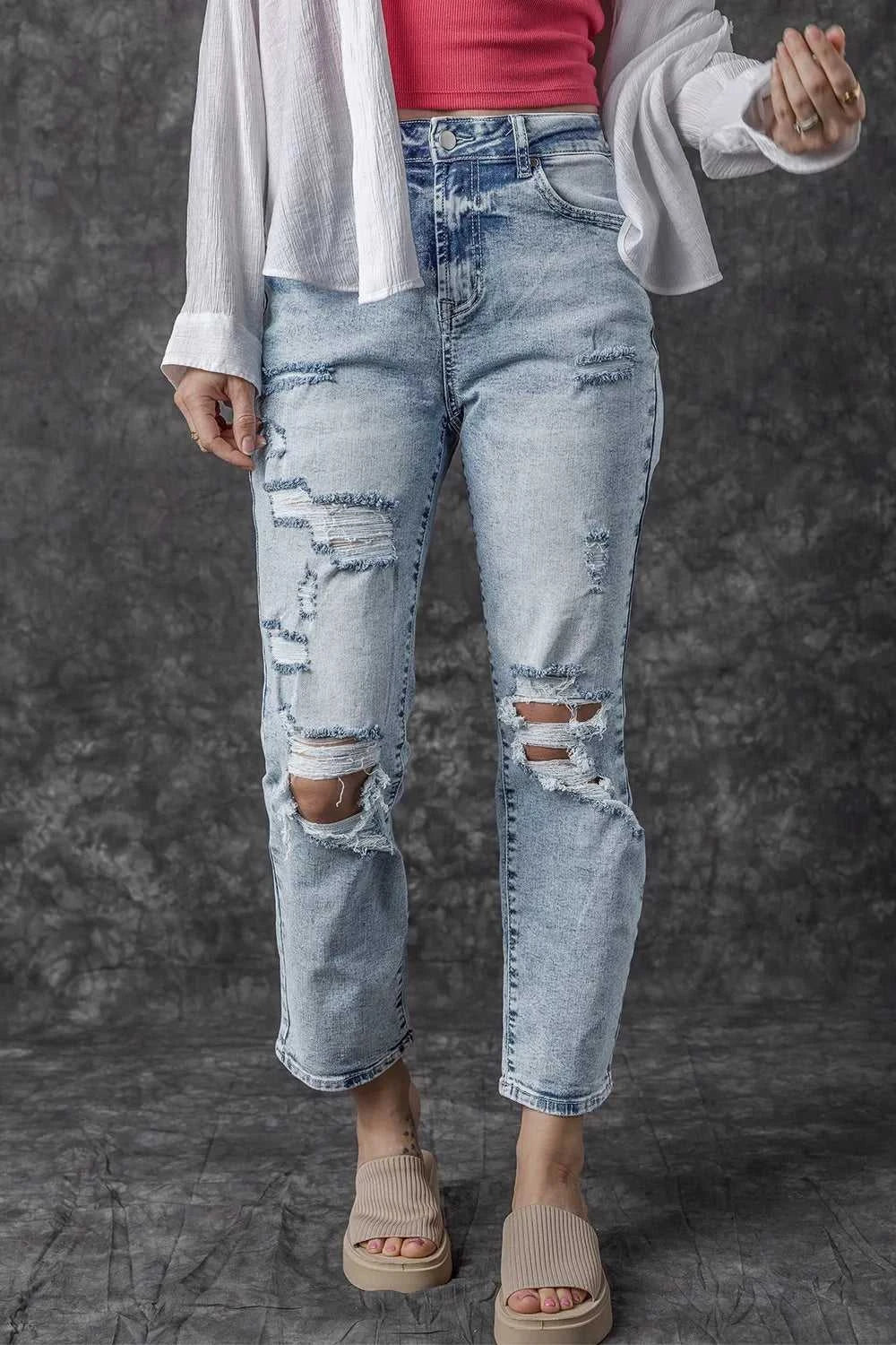 Distressed High Waist Jeans 100100073461919 75 Jerry's Apparel 