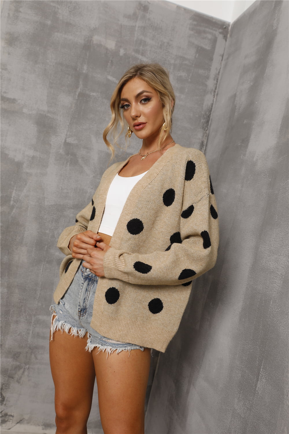 Angel Wings Polka Dot Open Front Drop Shoulder Cardigan