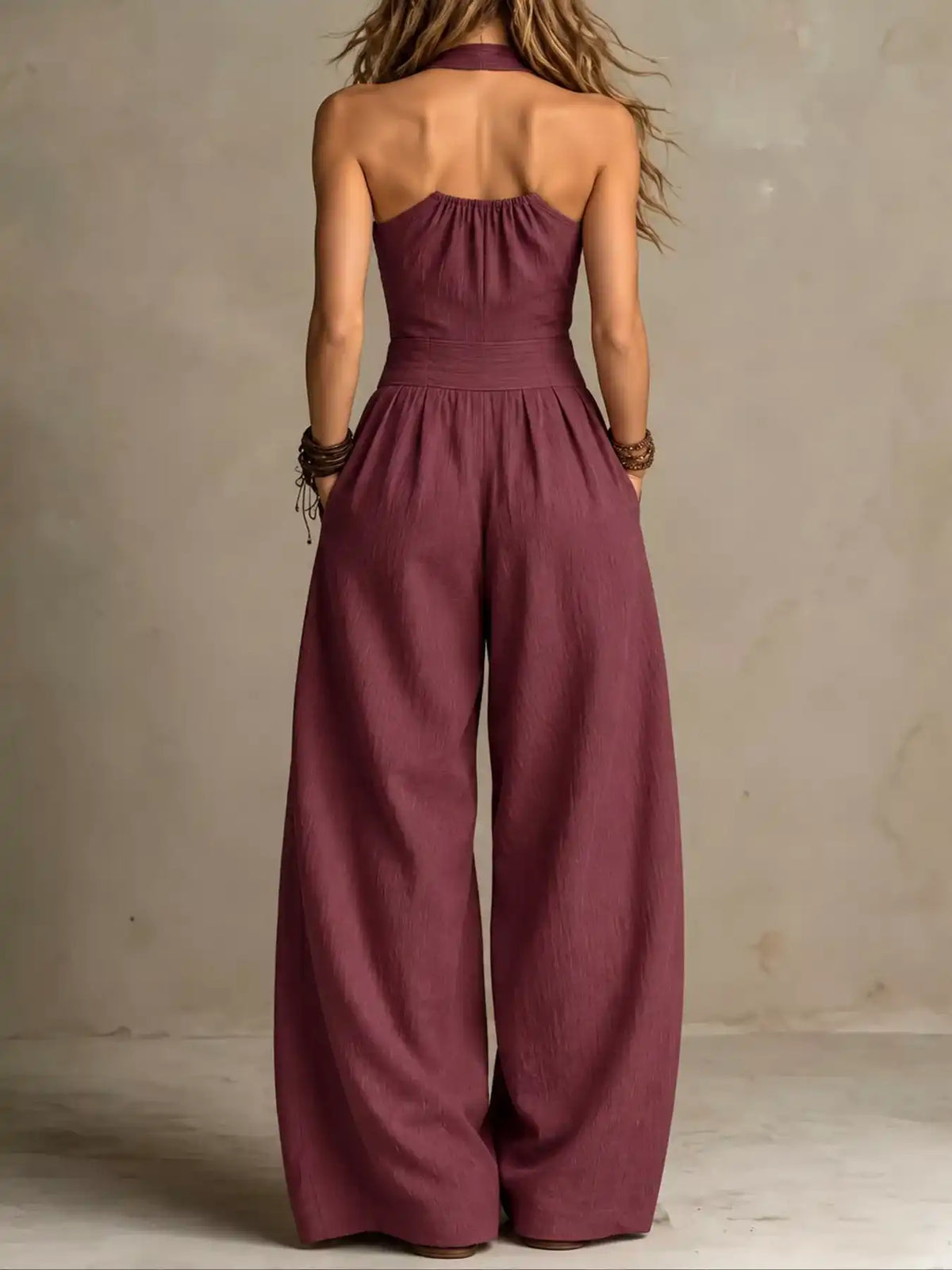 Full Size Halter Neck Wide-Leg Jumpsuit Plus Size 101001857800379 54 Affordable Fashion Under $100 Jerry's Apparel 