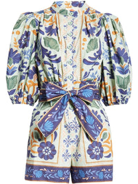 Floral Print Button Front Belted Romper