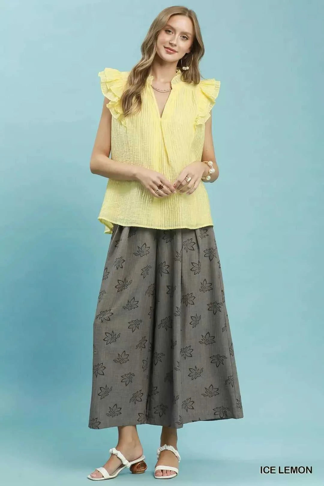 Umgee Textured Ruffle Sleeve Split V Neck Top 100100369981814 51 Affordable Fashion Under $100 Jerry's Apparel 