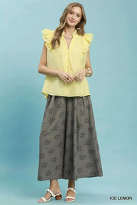 Umgee Textured Ruffle Sleeve Split V Neck Top 100100369981814 51 Affordable Fashion Under $100 Jerry's Apparel 