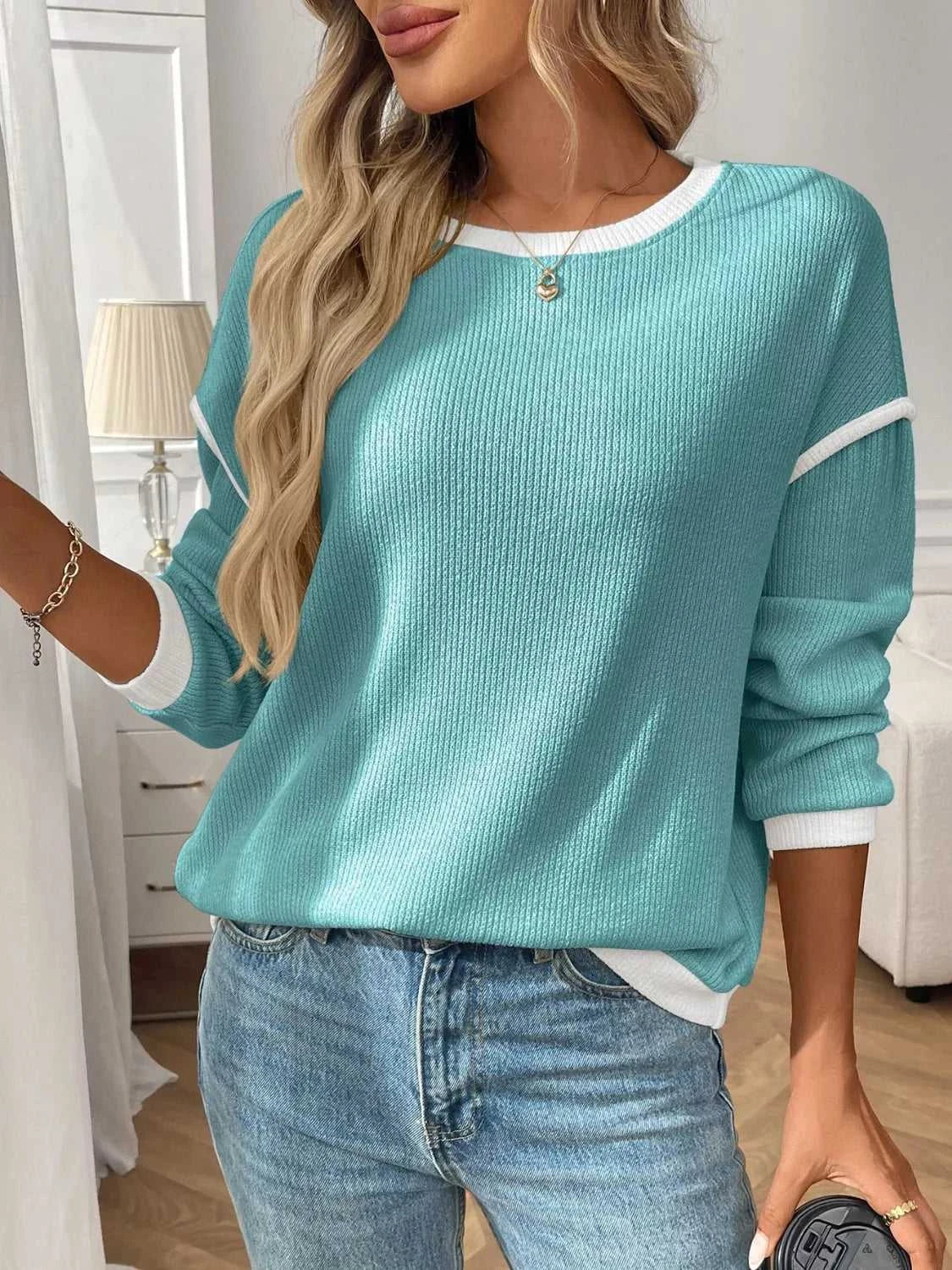 Ribbed Knit Contrast Trim Sweater 100100032701989 29 Affordable Fashion Under $100 Jerry's Apparel 